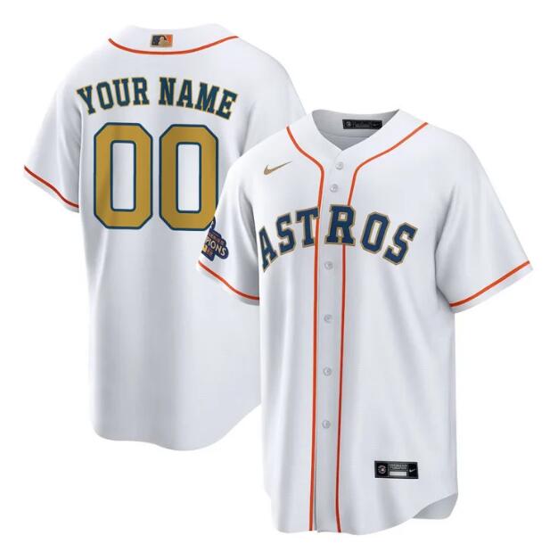 Men's Houston Astros ACTIVE PLAYER Custom White 2023 Gold Collection With World Serise Champions Patch Cool Base Stitched Baseball Jersey Men's Houston Astros ACTIVE PLAYER Custom White 2023 Gold Collection With World Serise Champions Patch Cool Base Stitched Baseball Jersey
